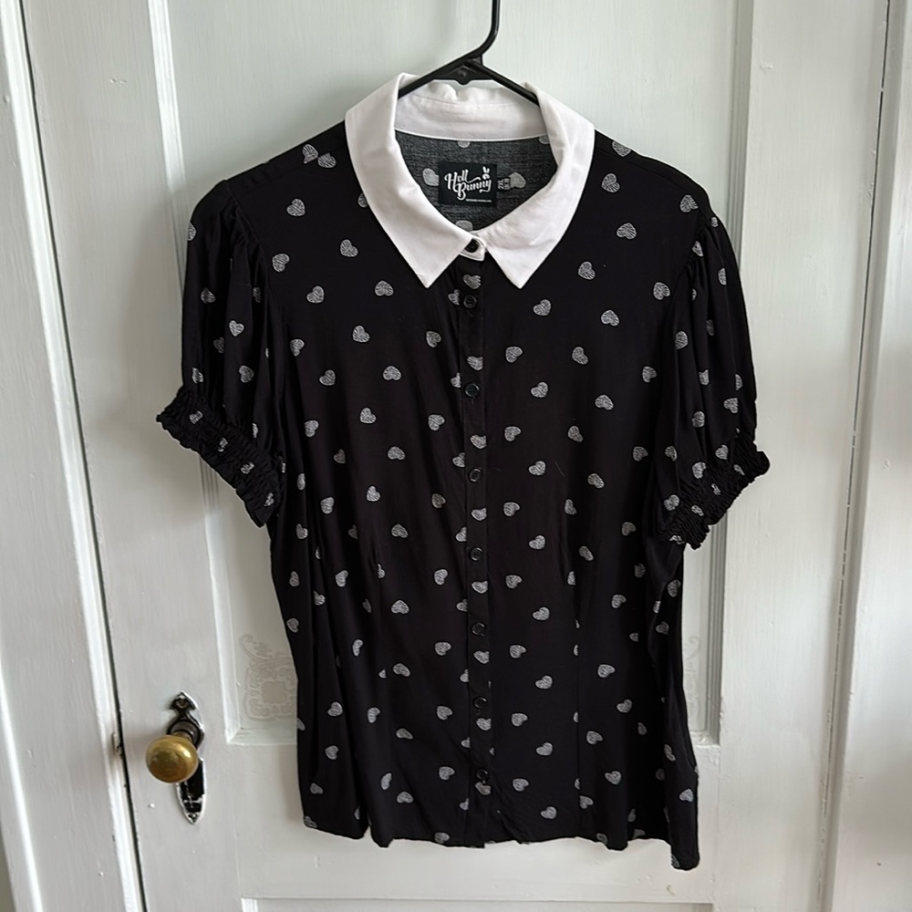 Hell Bunny Plus Size Black & White Ribcage Heart Print Blouse